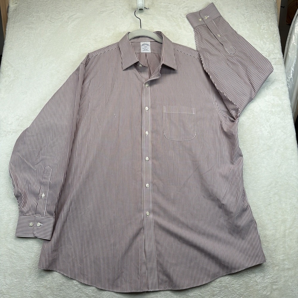 Brooks Brothers 1818 Regent Non Iron Dress Shirt Burgundy Stripe 17.5 32/33
